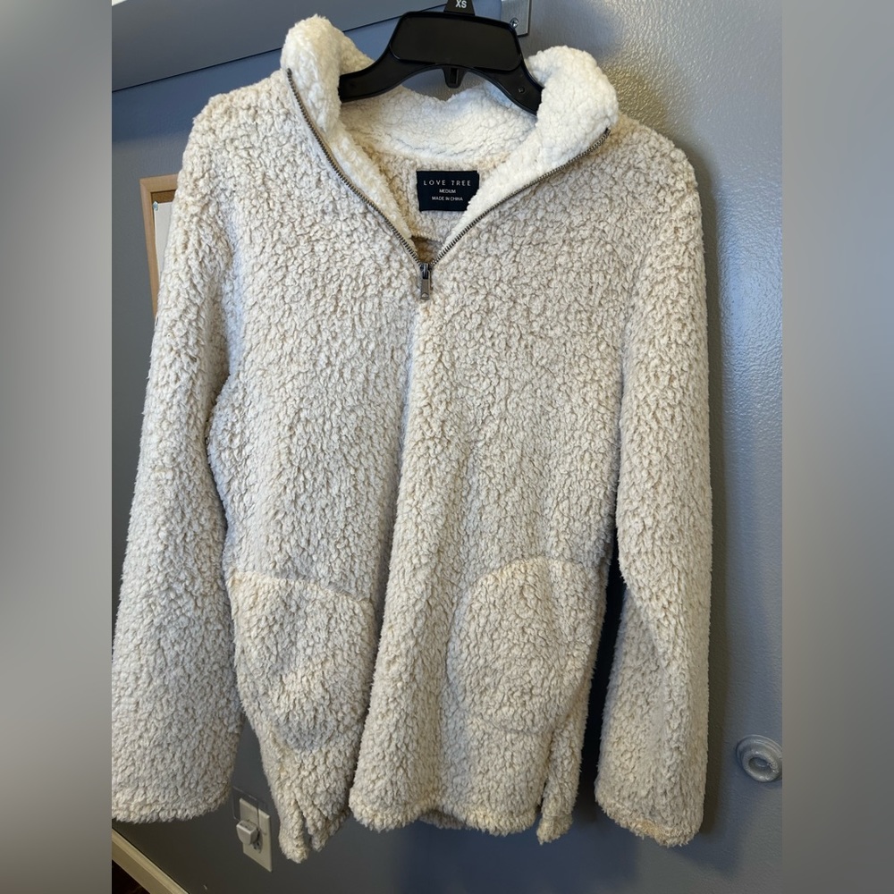 Love Tree Half Zip Up Fluffy Sweater